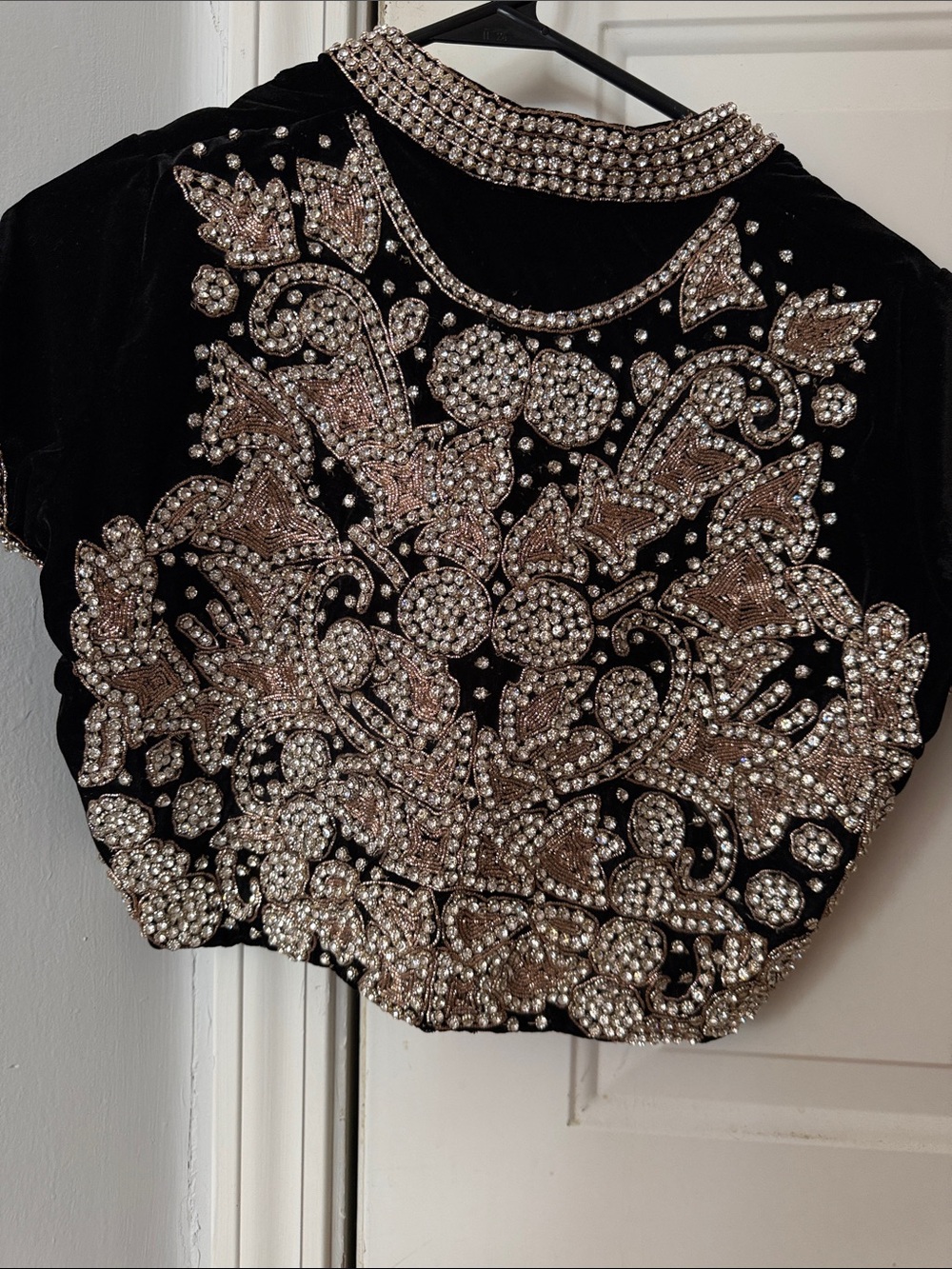 Black Velvet Top with Intricate Crystal Embellishment - Picture 13 of 14